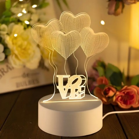 Lampka Nocna Love Serca 3D Illusion do Sypialni dla Dzieci Prezent USB