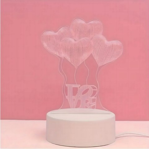 Lampka Nocna Love Serca 3D Illusion do Sypialni dla Dzieci Prezent USB