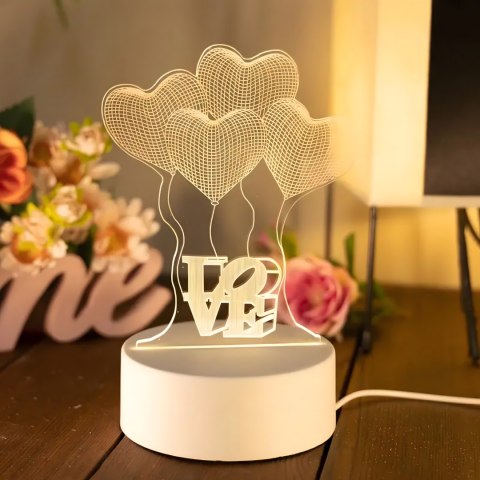 Lampka Nocna Love Serca 3D Illusion do Sypialni dla Dzieci Prezent USB