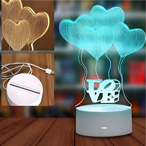 Lampka Nocna Love Serca 3D Illusion do Sypialni dla Dzieci Prezent USB