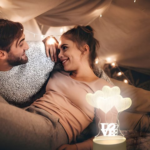 Lampka Nocna Love Serca 3D Illusion do Sypialni dla Dzieci Prezent USB