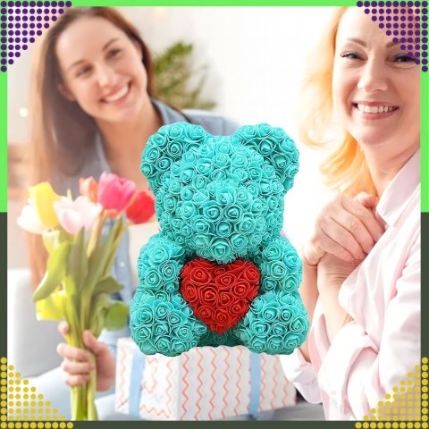 Miś z Róż Prezent na Walentynki dla Mamy Żony Babci Duży Zestaw Róże 40 cm