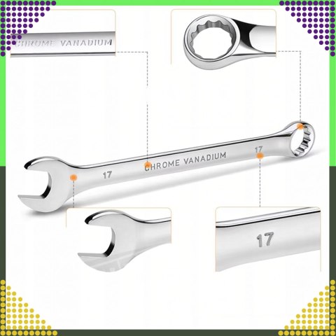 Zestaw Kluczy Płasko-Oczkowych 10 el. Klucze Płaskie Oczkowe Etui 8-24 mm