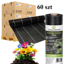 60x Agrowłóknina 90G 1,6x50m Czarna UV Agrotkanina Mata Antychwastowa