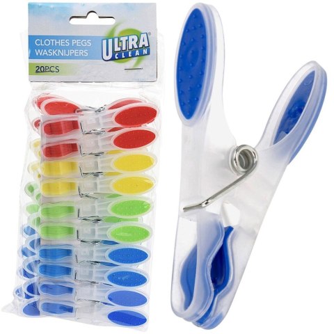 Klamerki na Pranie UC Plastikowe 20 szt. 8,5 cm Mocny Zatrzask Mix