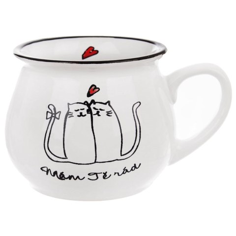 Kubek Ceramiczny na Kawę Herbatę Kot Duży Biały Pojemny Prezent ORION 300ml