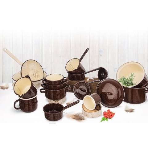 Kubek Garnuszek Emaliowany Stalowy Tradycyjny Retro Brązowy ORION 400 ml