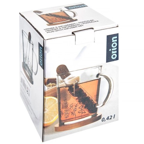 Kubek do Herbaty Kawy z Zaparzaczem Podstawką Szklany Solidny ORION 400 ml