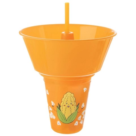 Kubek z Miską na Popcorn 500 ml 1 L ORION Pomarańczowy ze Słomką