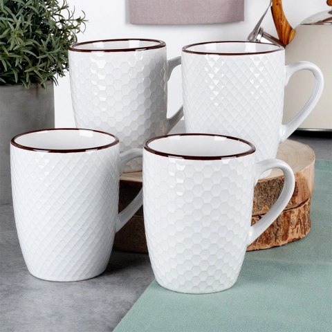 Kubki Ceramiczne Białe do Kawy Herbaty Zestaw Ozdobny VILDE 400 ml 4 szt.