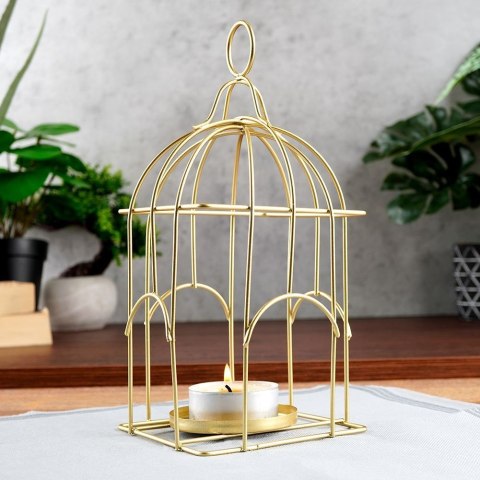 Lampion na Świeczkę Metalowy Złoty 25 cm ORION Klatka na Tealight