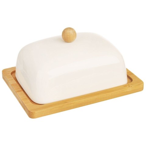 Maselniczka Maselnica Porcelanowa Bambusowa do Masła Biała ORION 16 x 13 cm