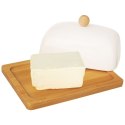 Maselniczka Maselnica Porcelanowa Bambusowa do Masła Biała ORION 16 x 13 cm