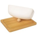 Maselniczka Maselnica Porcelanowa Bambusowa do Masła Biała ORION 16 x 13 cm