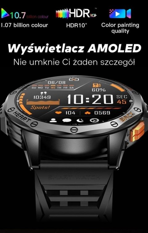 Smartwatch Męski GRAVITY GPS GT24-5 Czarny Pasek Silikonowy + Zielony Pasek Silikonowy